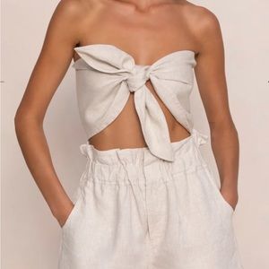 POSSE brand light pink/peach tie front linen crop top